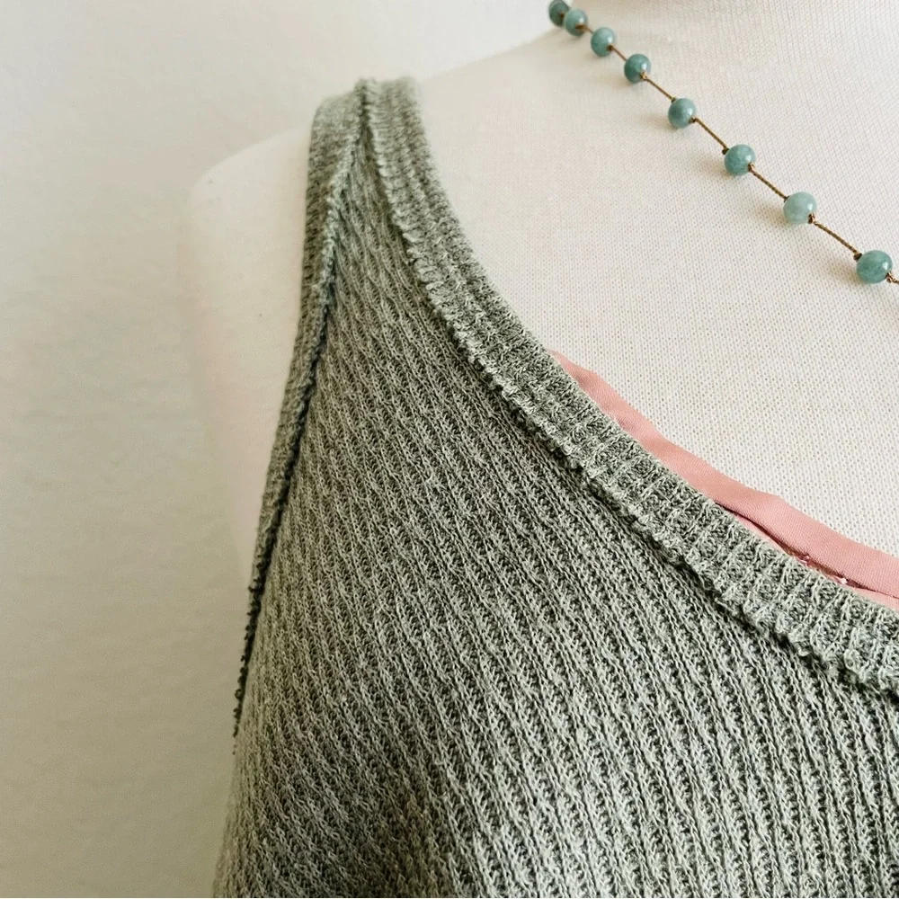 Free People We the Free Waffle Hi-Lo Olive Tank